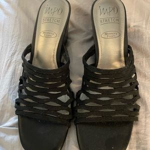 NWOT IMPO Black Stretch Wedge Sandals